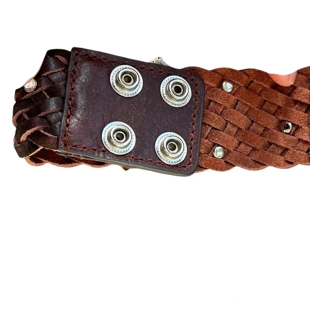 Brown Leather Snap Bracelet‎ w/ Rhinestone Flower